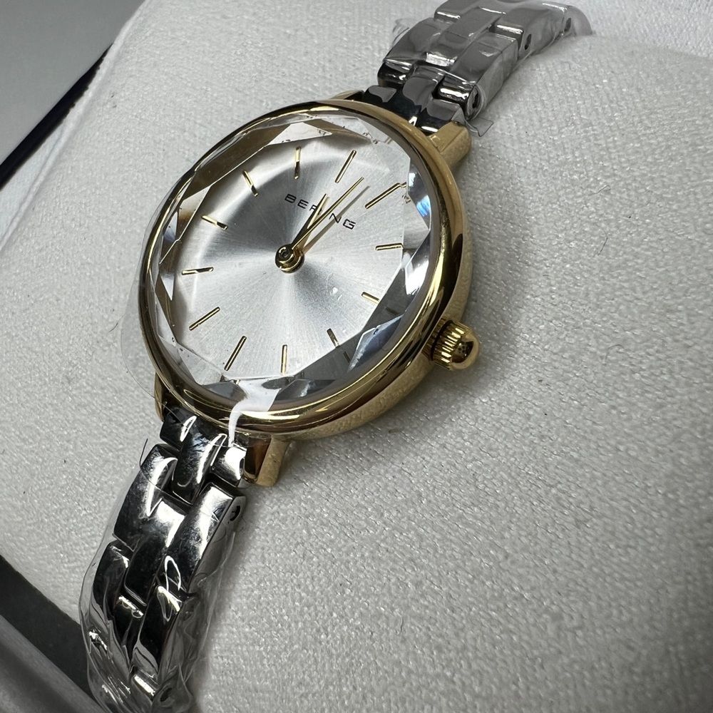 Bering Two-Tone Ladies Quartz Watch – Faceted Crystal, Stainless Steel